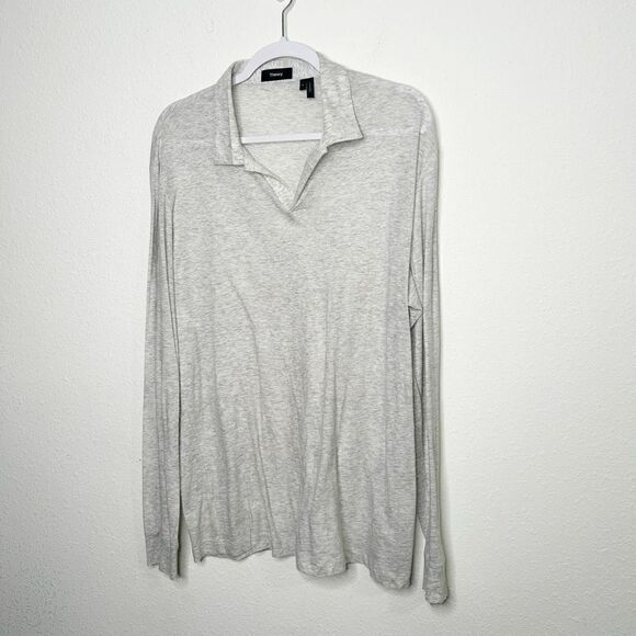 Theory Gray Heathered Willem Lo Hasten Pima Cotton Long Sleeve Top Size L - Picture 1 of 14